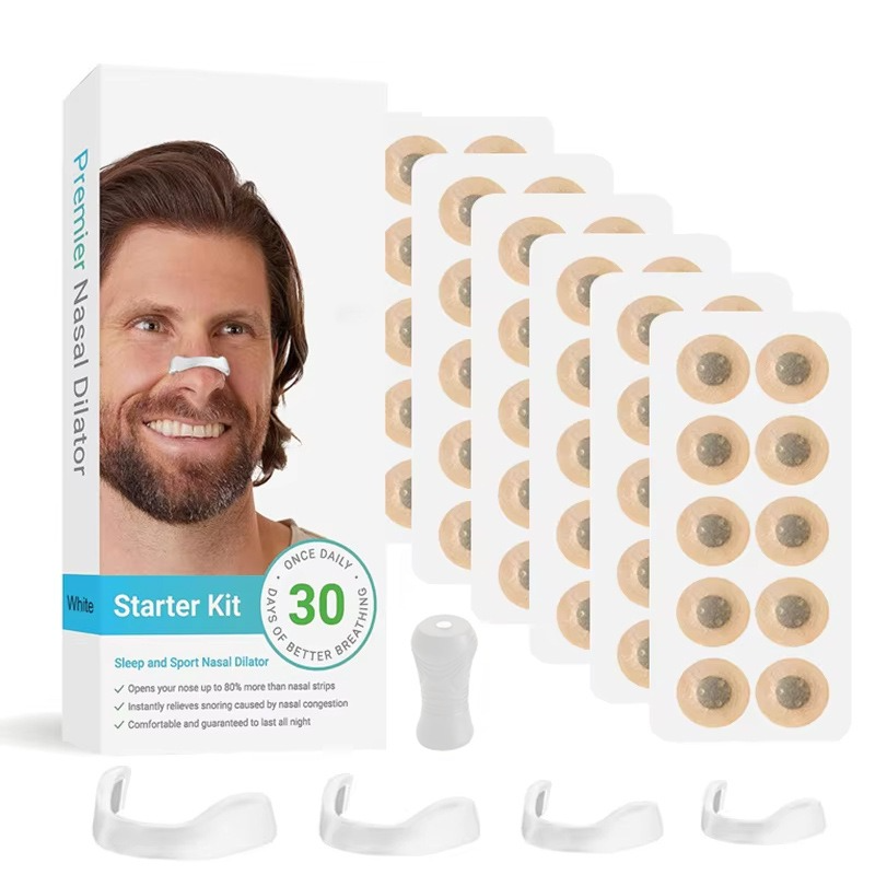 Round Magnetic Nose Clip Set: Anti-Snoring and Breathing-Enhancing Nose Patches—Breathing Aid for Sleep and Exercise—White - Image 1