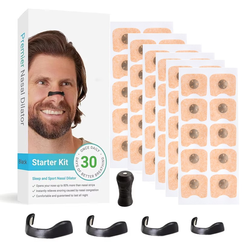 Square Magnetic Nose Clip Set - Anti-Snoring Nasal Strips - Breathing Aid for Sleep and Exercise - Black - Image 1
