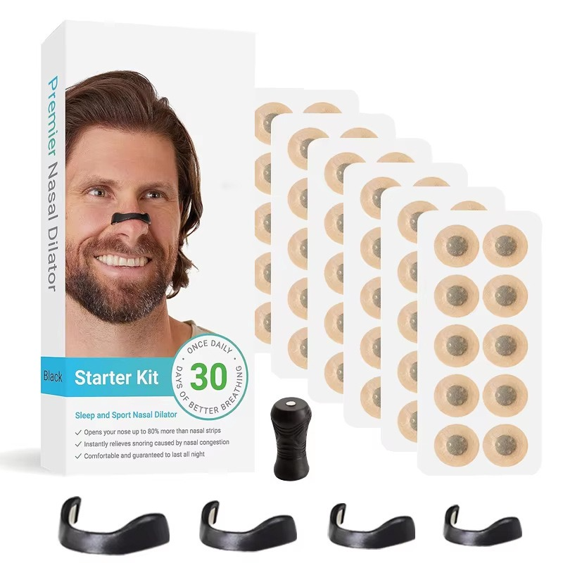 Round Magnetic Nose Clip Set - Anti-Snoring Nasal Strips - Breathing Aid for Sleep and Exercise - Black - Image 1