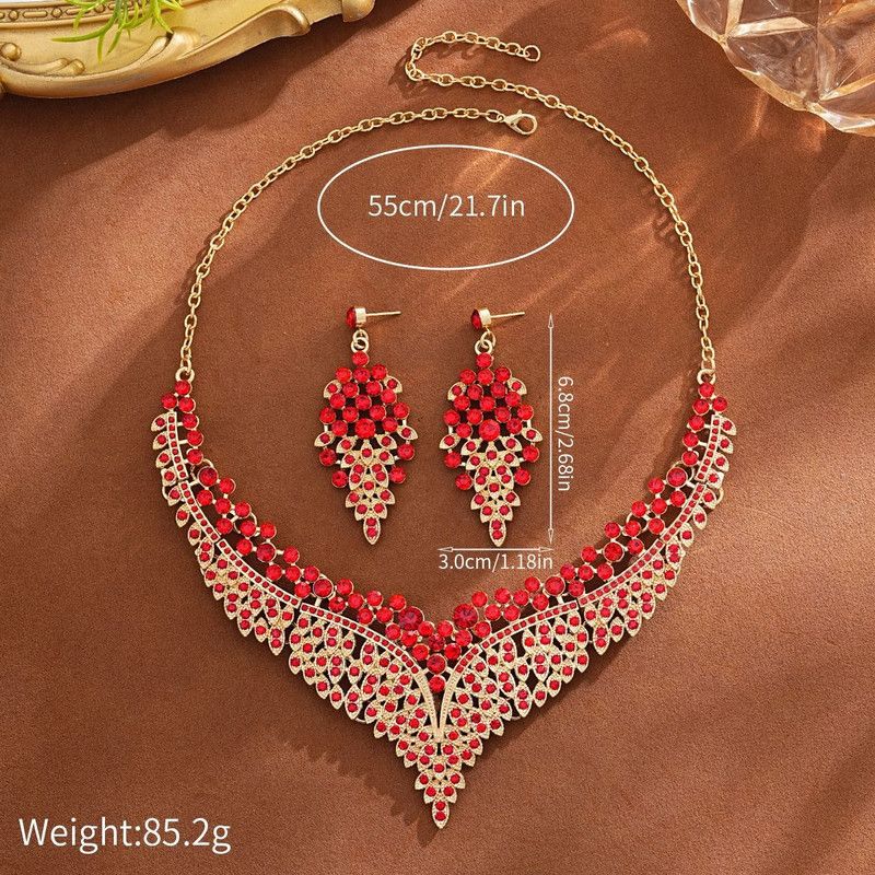 Affordable Luxury, Statement-Making Full-Diamond Necklace and Earring Set, Accessories for Banquets, Parties, and Weddings – Red - Image 2
