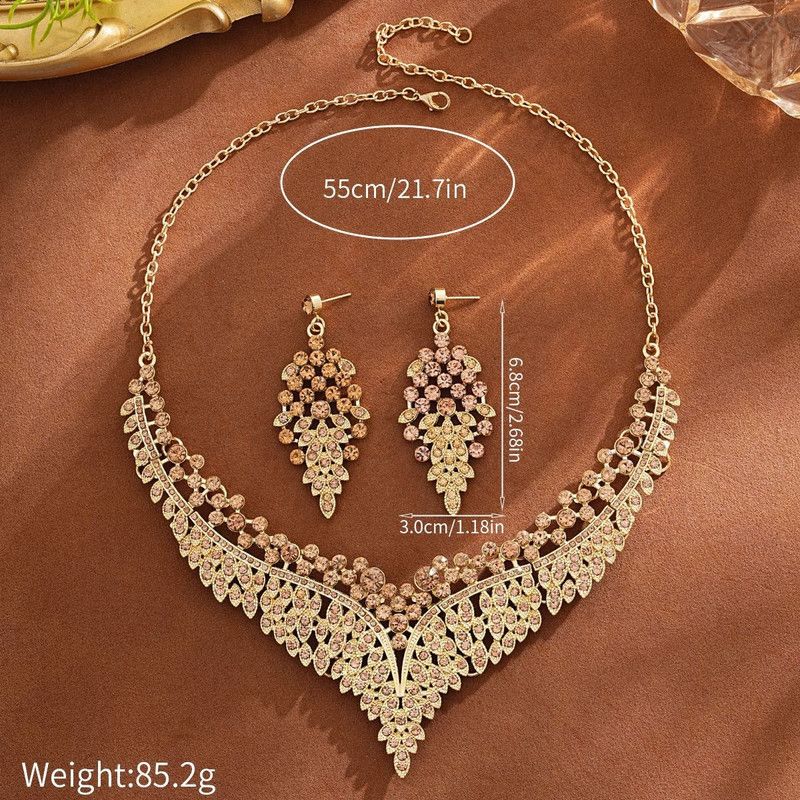 Affordable Luxury, Statement-Making Full-Diamond Necklace and Earring Set, Accessories for Banquets, Parties, and Weddings – Gold - Image 2