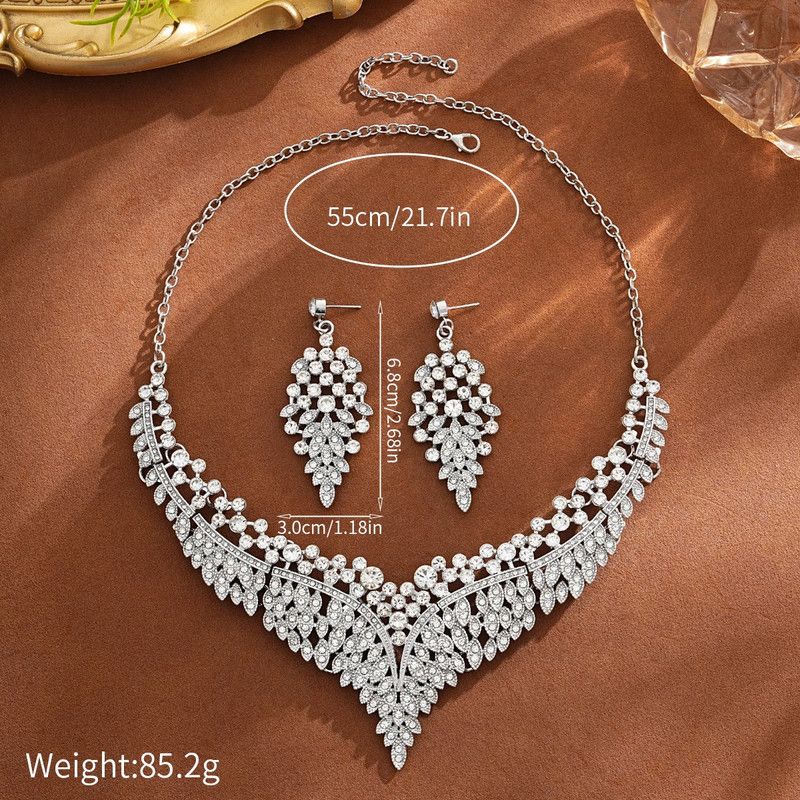 Affordable Luxury, Statement-Making Full-Diamond Necklace and Earring Set, Accessories for Banquets, Parties, and Weddings – Silver - Image 5
