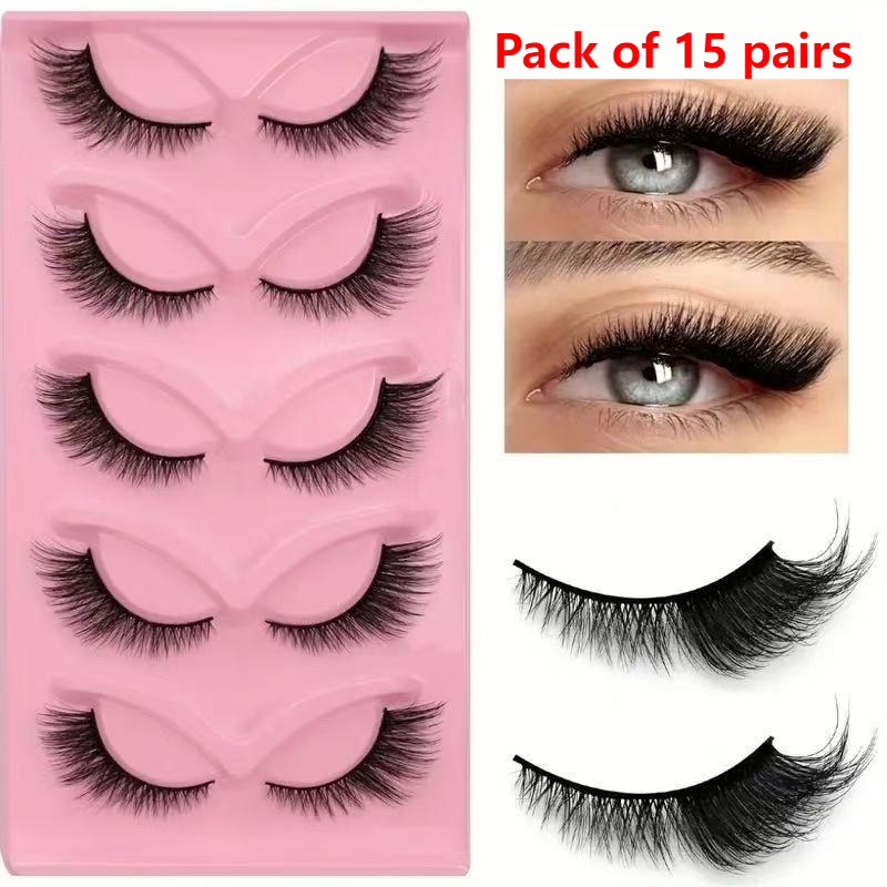 15-pair set of cat-eye false eyelashes with extended mink-style tips; thick and long - Image 1