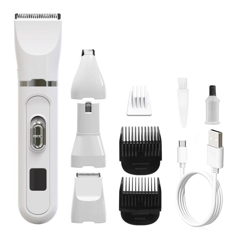 4-in-1 Pet Electric Clipper, Cat and Dog Hair Trimmer and Nail Grinder, Pet Grooming Supplies - White - Image 1