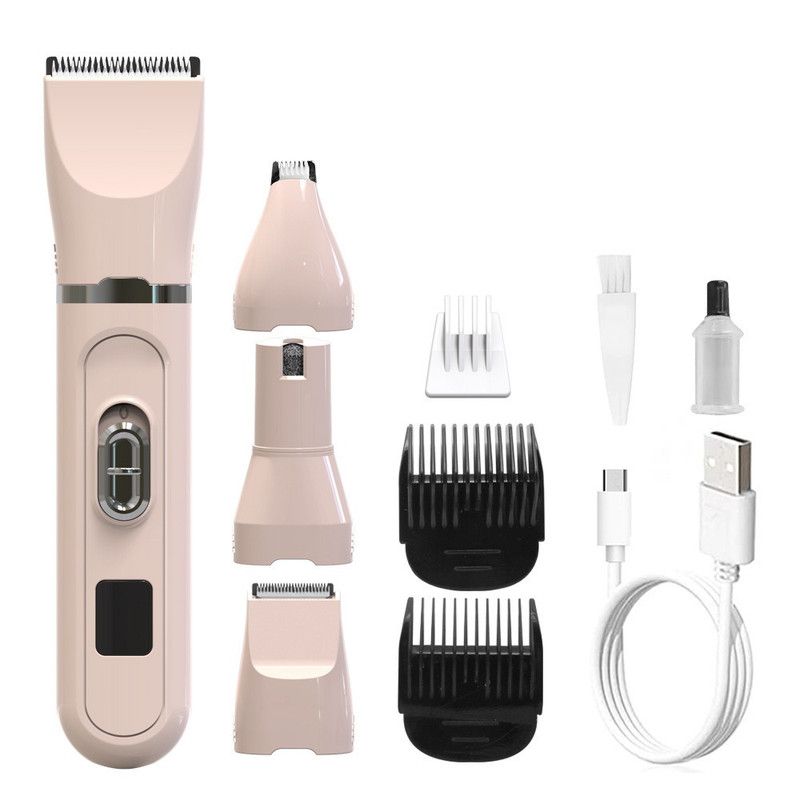 4-in-1 Pet Electric Clipper, Cat and Dog Hair Trimmer and Nail Grinder, Pet Grooming Supplies - Pink - Image 1
