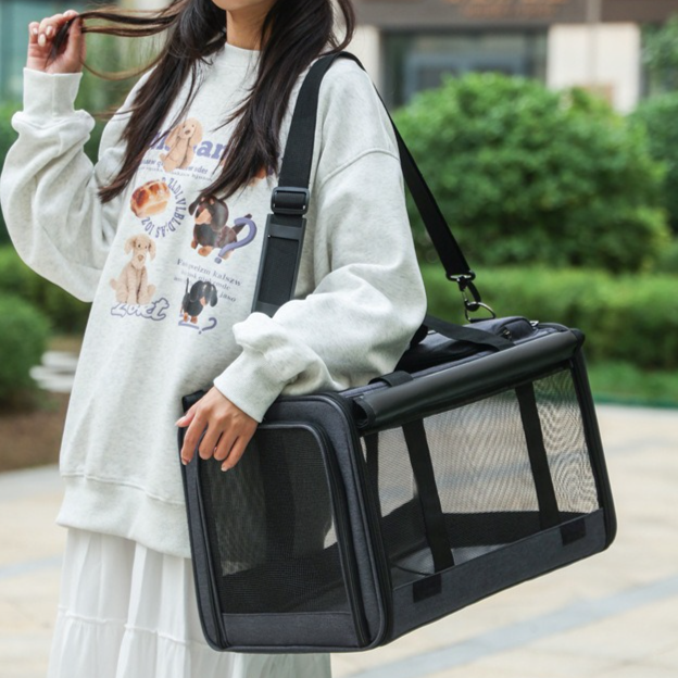Multifunctional Pet Travel Bag: Large Capacity, Breathable, Portable, Handheld or Crossbody Pet Bag - Black - Image 1