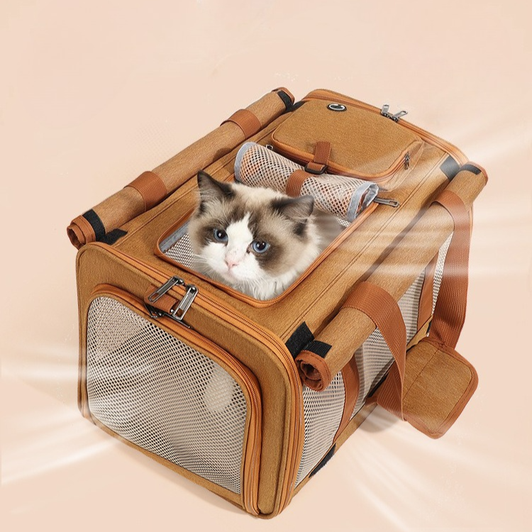 Multifunctional Pet Travel Bag: Large Capacity, Breathable, Portable, Handheld or Crossbody Pet Bag - Gray - Image 3
