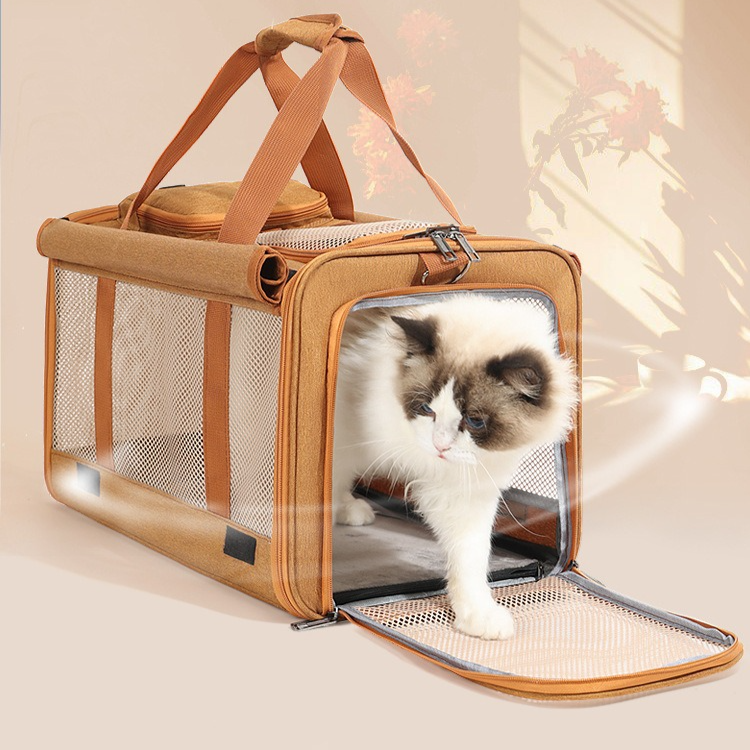 Multifunctional Pet Travel Bag: Large Capacity, Breathable, Portable, Handheld or Crossbody Pet Bag - Brown - Image 1