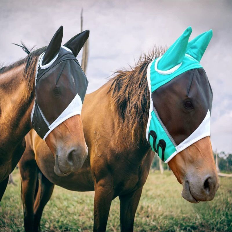 Breathable Horse Face Mask - Mosquito, Insect, and Fly Protection - Equestrian Racing Head Cover - Black - L - Image 7