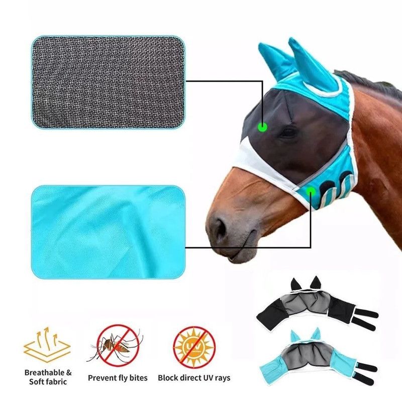 Breathable Horse Face Mask - Mosquito, Insect, and Fly Protection - Equestrian Racing Head Cover - Black - M - Image 2