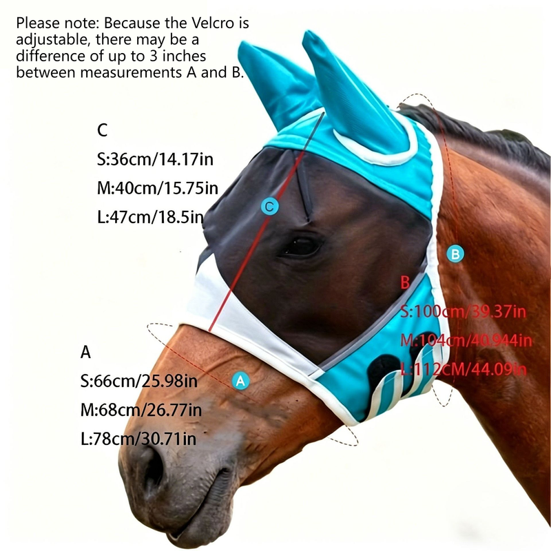 Breathable Horse Face Mask - Mosquito, Insect, and Fly Protection - Equestrian and Race Horse Head Cover - Blue - L - Image 6