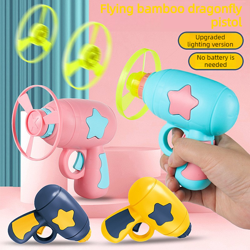 Bamboo Dragonfly Toy Gun Set with Glowing Frisbee Spinner – Outdoor Parent-Child Interactive Toy – Pink - Image 2