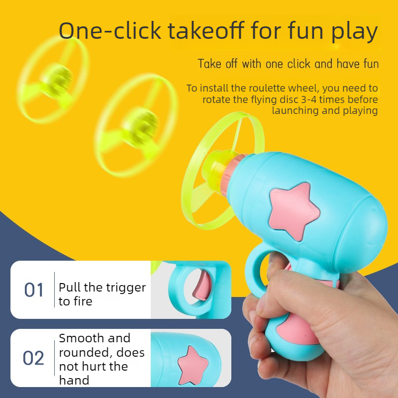 Bamboo Dragonfly Toy Gun Set with Glowing Frisbee Spinner – Outdoor Parent-Child Interactive Toy – Pink - Image 3