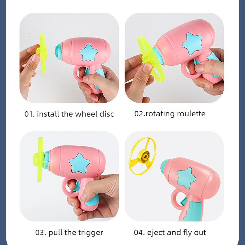 Bamboo Dragonfly Toy Gun Set with Glowing Frisbee Spinner – Outdoor Parent-Child Interactive Toy – Pink - Image 6
