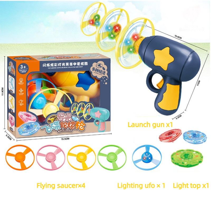 Bamboo Dragonfly Toy Gun Set with Glowing Frisbee Spinner - Outdoor Parent-Child Interactive Toy - Blue - Image 1