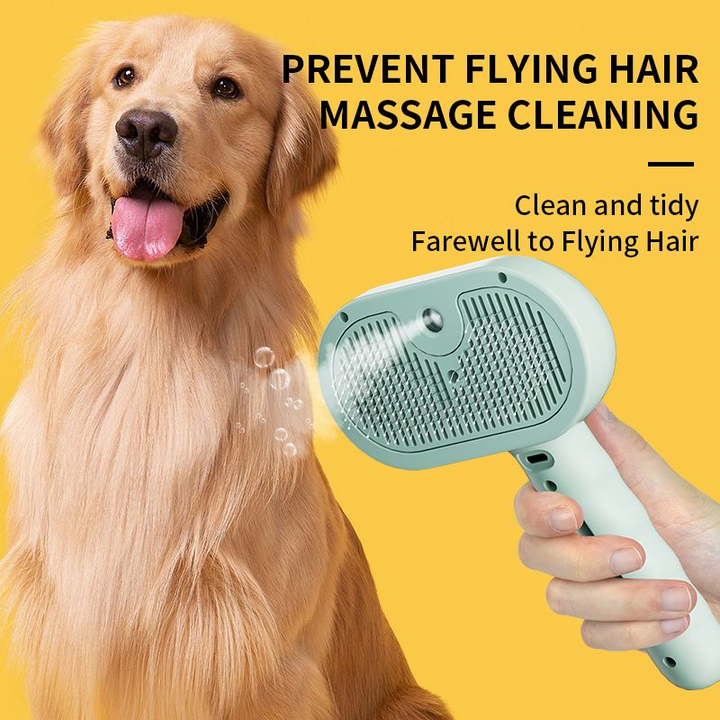 Rechargeable Pet Massage Comb with Spray, Anti-Shedding, Detangling, and Cleaning Comb - Pink - Image 3