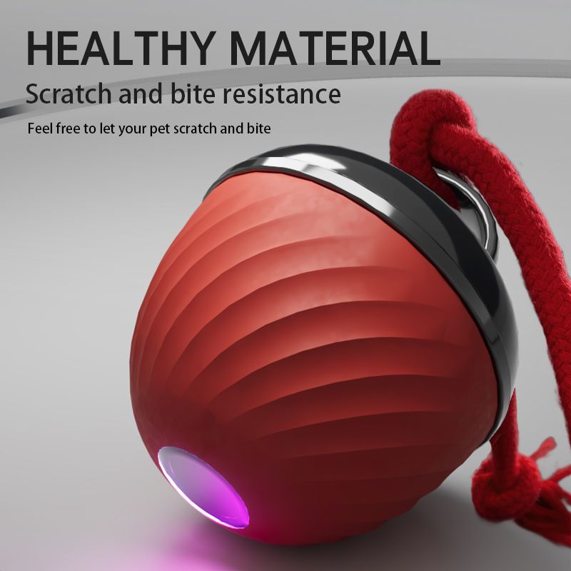 Electric Rolling Pet Ball for Cats and Dogs, Durable, Chew-Resistant, Rope-Knot, Squeaky, and Glowing Toy - Red - Image 1