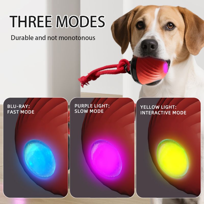 Electric Rolling Pet Ball for Cats and Dogs, Durable, Chew-Resistant, Rope-Knot, Squeaky, and Glowing Toy - Red - Image 4