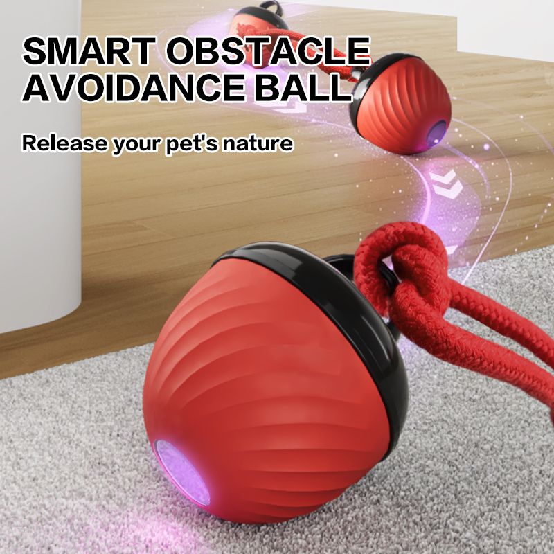 Electric Rolling Pet Ball for Cats and Dogs, Durable, Chew-Resistant, Rope-Knot, Squeaky, and Glowing Toy - Red - Image 7