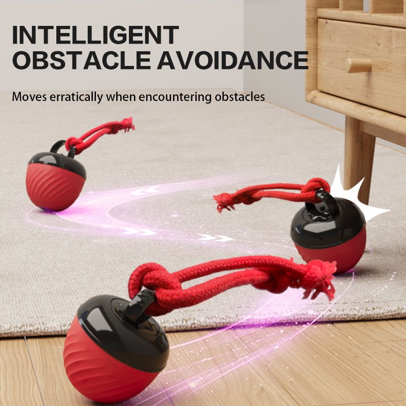 Electric Rolling Pet Ball for Cats and Dogs, Durable, Chew-Resistant, Rope-Knot, Squeaky, and Glowing Toy - Red - Image 8