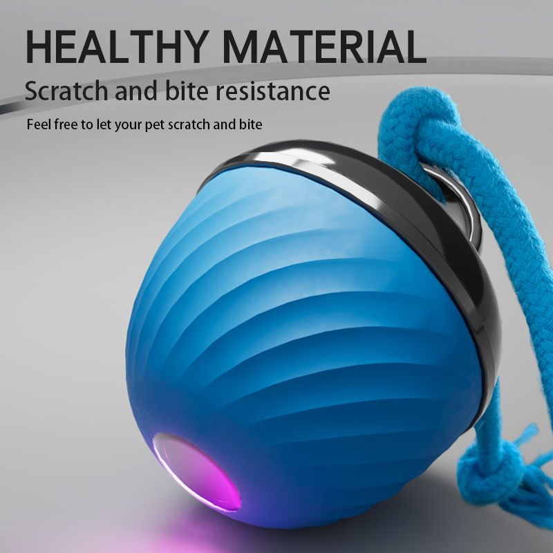 Electric Rolling Pet Ball for Cats and Dogs, Durable, Chew-Resistant, Rope-Knot, Squeaky, and Glowing Toy - Blue - Image 1