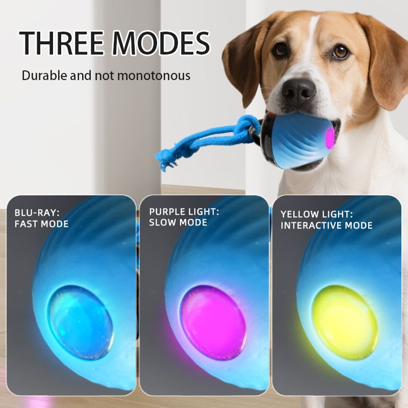 Electric Rolling Pet Ball for Cats and Dogs, Durable, Chew-Resistant, Rope-Knot, Squeaky, and Glowing Toy - Blue - Image 4