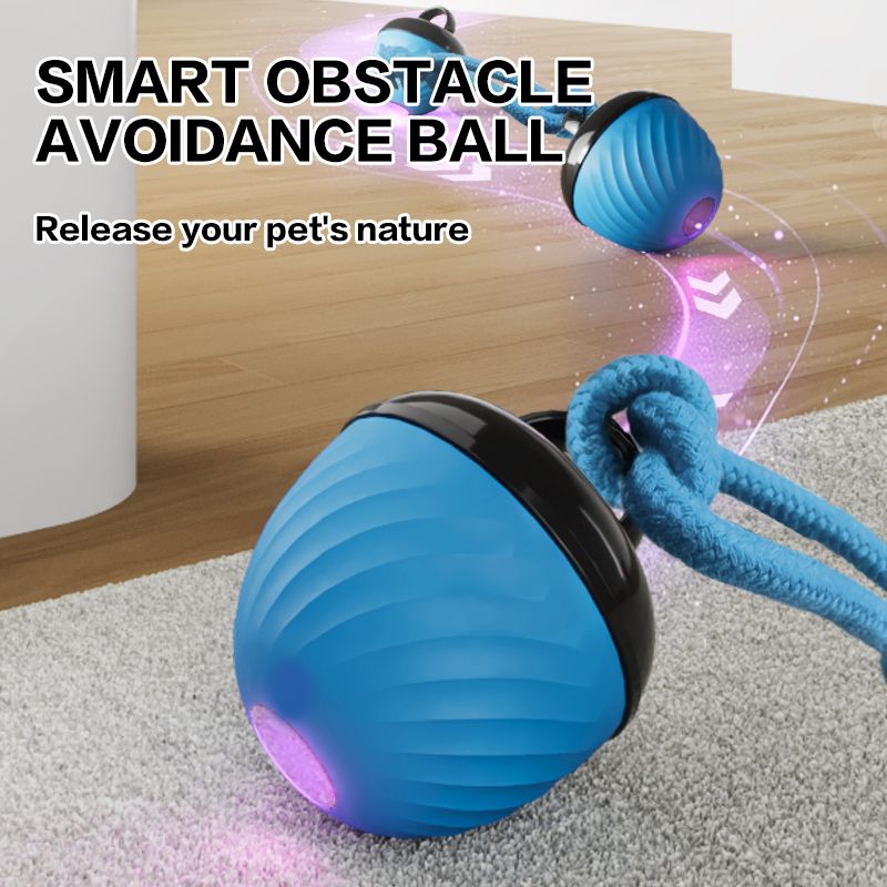 Electric Rolling Pet Ball for Cats and Dogs, Durable, Chew-Resistant, Rope-Knot, Squeaky, and Glowing Toy - Blue - Image 7