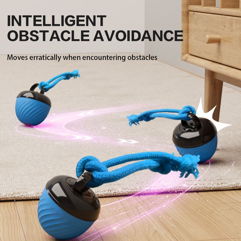 Electric Rolling Pet Ball for Cats and Dogs, Durable, Chew-Resistant, Rope-Knot, Squeaky, and Glowing Toy - Blue - Image 8