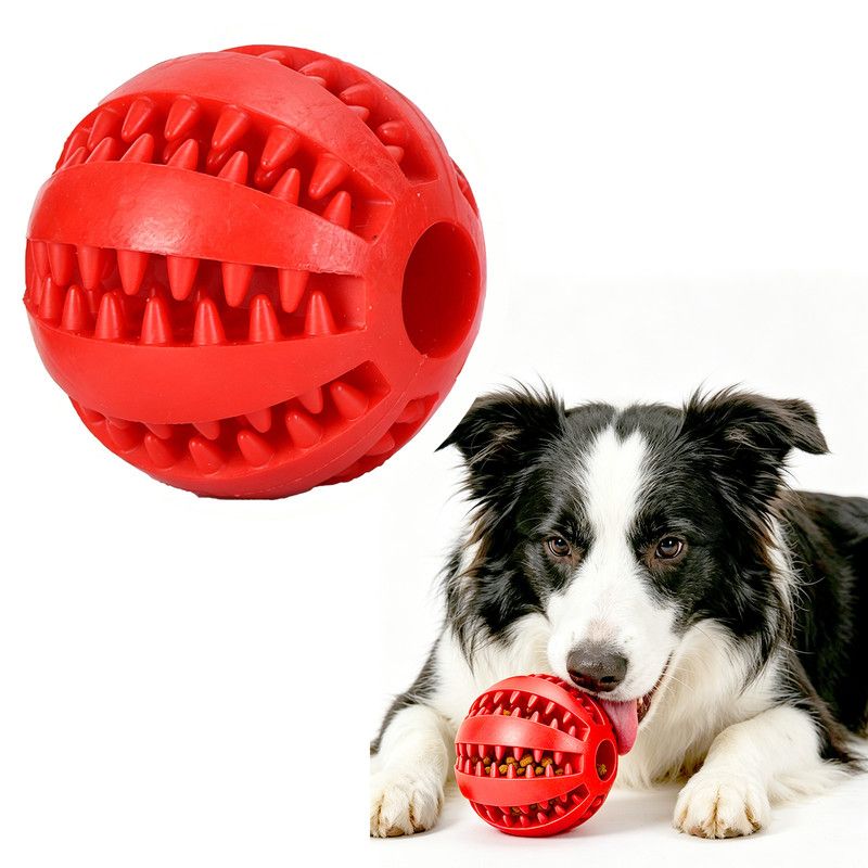 2 Large Pet Food Dispenser Balls, 7 cm – Durable Teething and Dental Care Toys – Red - Image 1