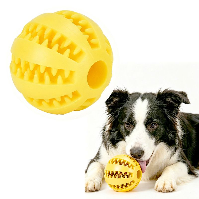 2 Large Pet Treat Dispenser Balls, 7CM - Durable Teething and Dental Care Toys - Yellow - Image 1