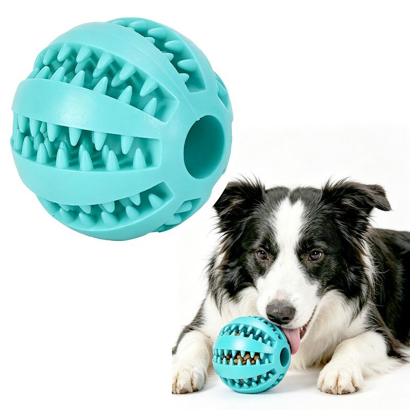 2 Large Pet Treat Dispenser Balls, 7CM - Durable Teething and Dental Care Toys - Teal - Image 1