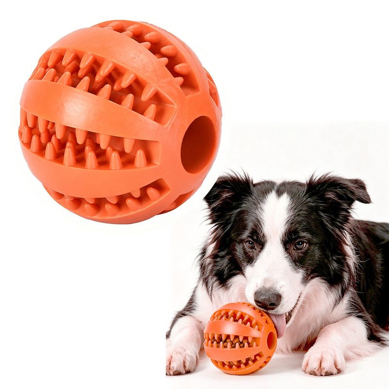2 Large Pet Treat Dispenser Balls, 7CM - Durable Teething and Dental Care Toys - Orange-Red - Image 1