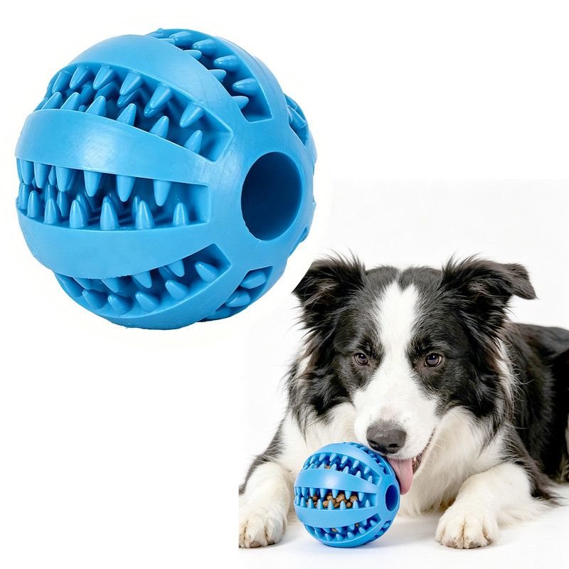 2 Large Pet Food Dispenser Balls, 7 cm – Durable Teething and Dental Care Toys – Blue - Image 1