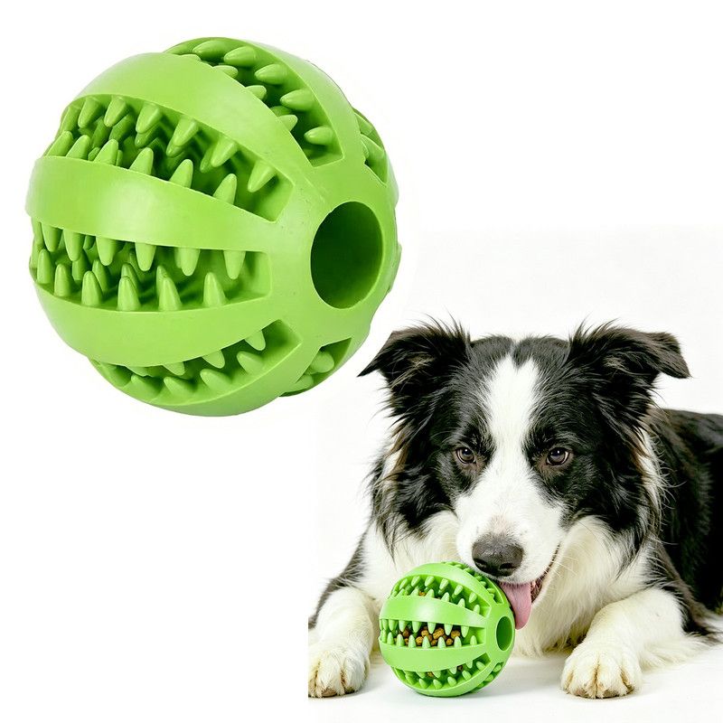 2 Large Pet Treat Dispenser Balls, 7CM - Durable Teething and Dental Care Toys - Green - Image 1