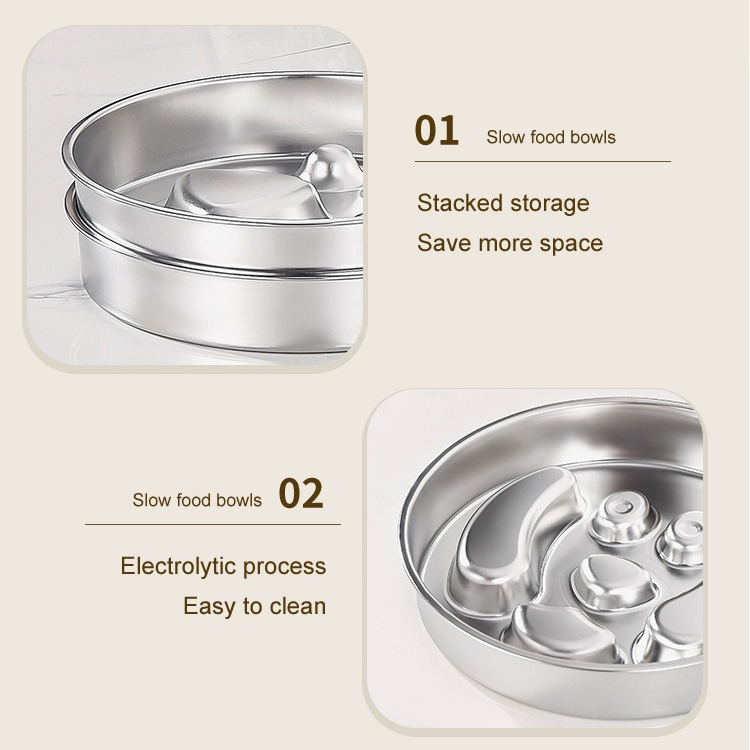 2-Piece Stainless Steel Slow Feeder Set for Pets, Reversible, for Cats and Dogs – Puppy Design - Image 4