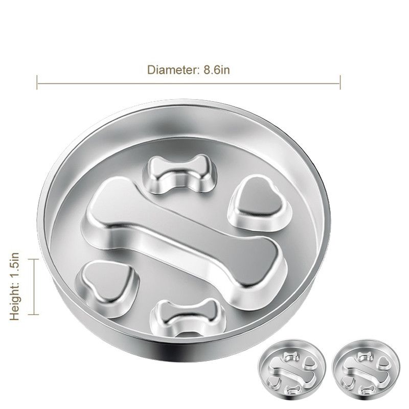 2-Piece Stainless Steel Slow Feeder Set for Pets, Reversible, for Cats and Dogs – Bone Design - Image 1