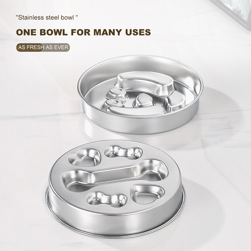 2-Piece Stainless Steel Slow Feeder Set for Pets, Reversible, for Cats and Dogs – Fishbone Design - Image 8