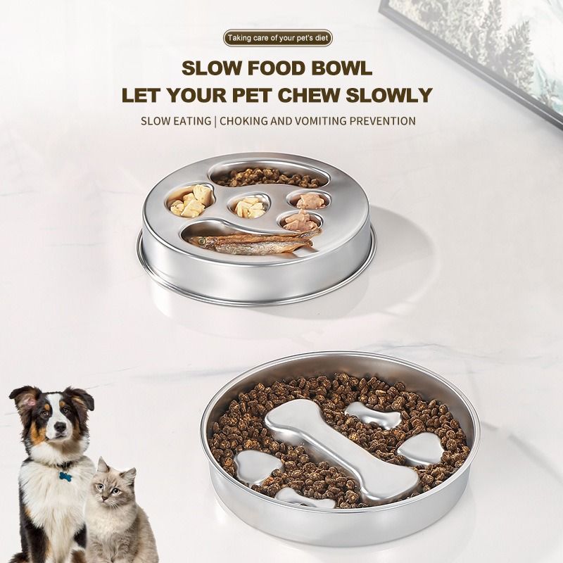 2-Piece Stainless Steel Slow Feeder Set for Pets, Reversible, for Cats and Dogs – Paw Design - Image 2