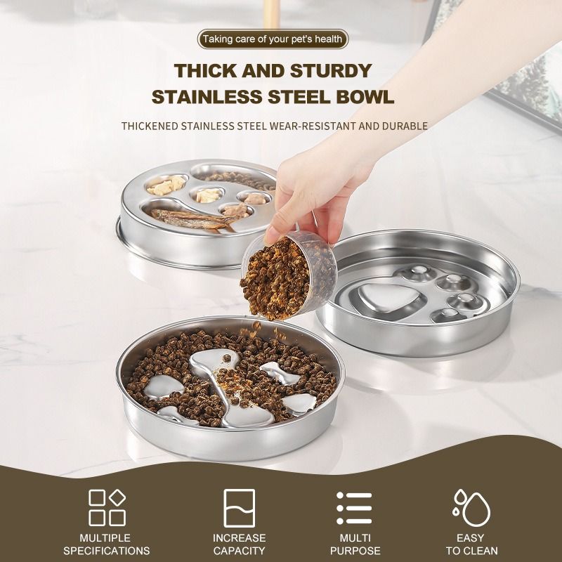 2-Piece Stainless Steel Slow Feeder Set for Pets, Reversible, for Cats and Dogs – Paw Design - Image 3