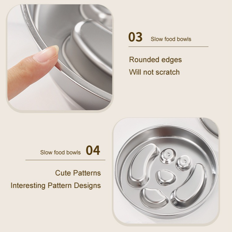 2-Piece Stainless Steel Slow Feeder Set for Pets, Reversible, for Cats and Dogs – Paw Design - Image 5