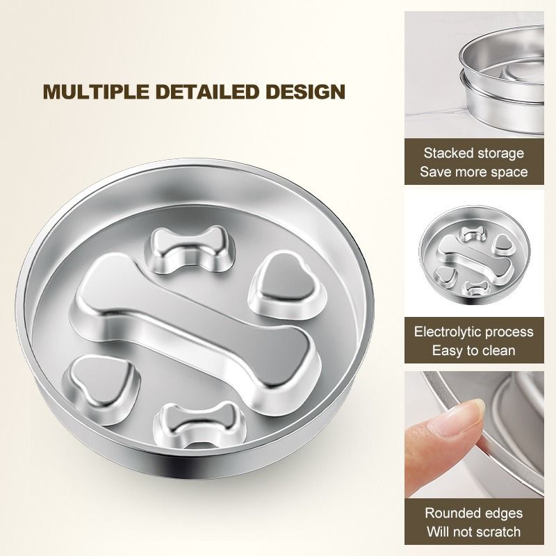 2-Piece Stainless Steel Slow Feeder Set for Pets, Reversible, for Cats and Dogs – Paw Design - Image 6
