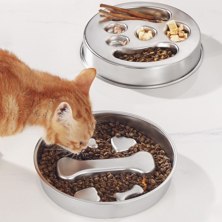 2-Piece Stainless Steel Slow Feeder Set for Pets, Reversible, for Cats and Dogs – Paw Design - Image 7
