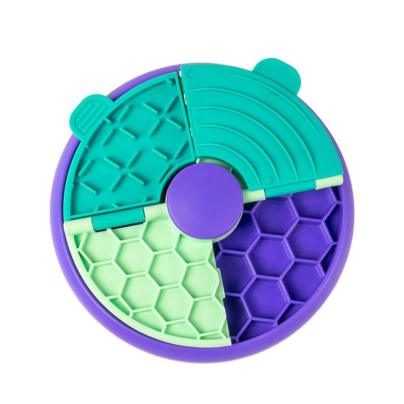 3-in-1 Pet Puzzle Slow Feeder Bowl with Multi-Level Rotating Disk - Purple-green - Image 1