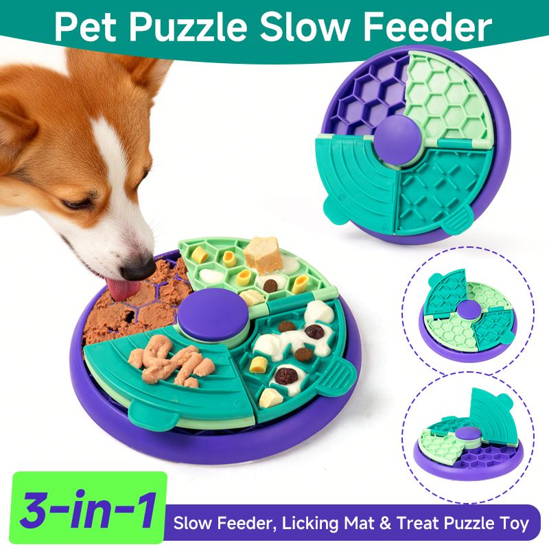 3-in-1 Pet Puzzle Slow Feeder Bowl with Multi-Level Rotating Disk - Purple-green - Image 2
