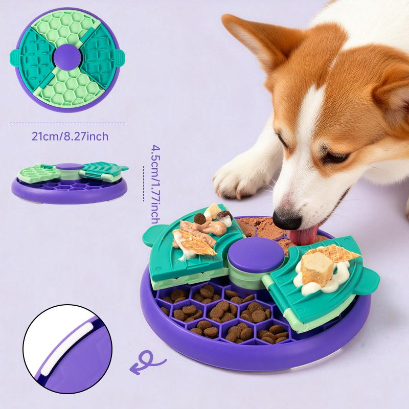 3-in-1 Pet Puzzle Slow Feeder Bowl with Multi-Level Rotating Disk - Purple-green - Image 4
