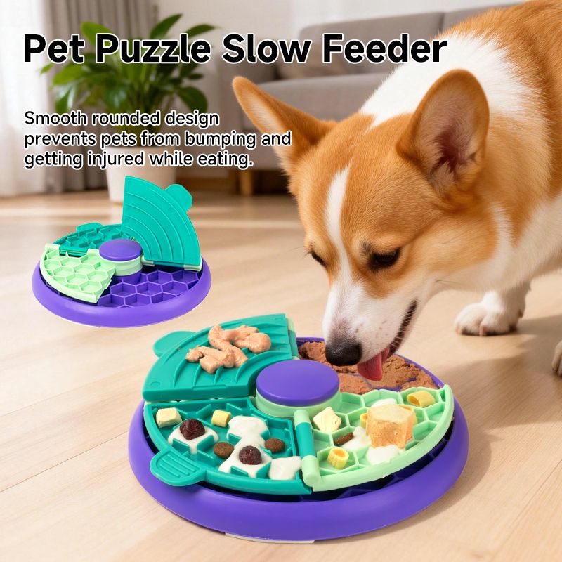 3-in-1 Pet Puzzle Slow Feeder Bowl with Multi-Level Rotating Disk - Purple-green - Image 6