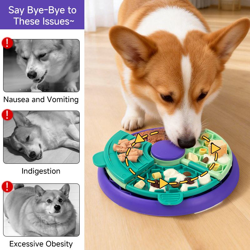 3-in-1 Pet Puzzle Slow Feeder Bowl with Multi-Level Rotating Disk - Purple-green - Image 7