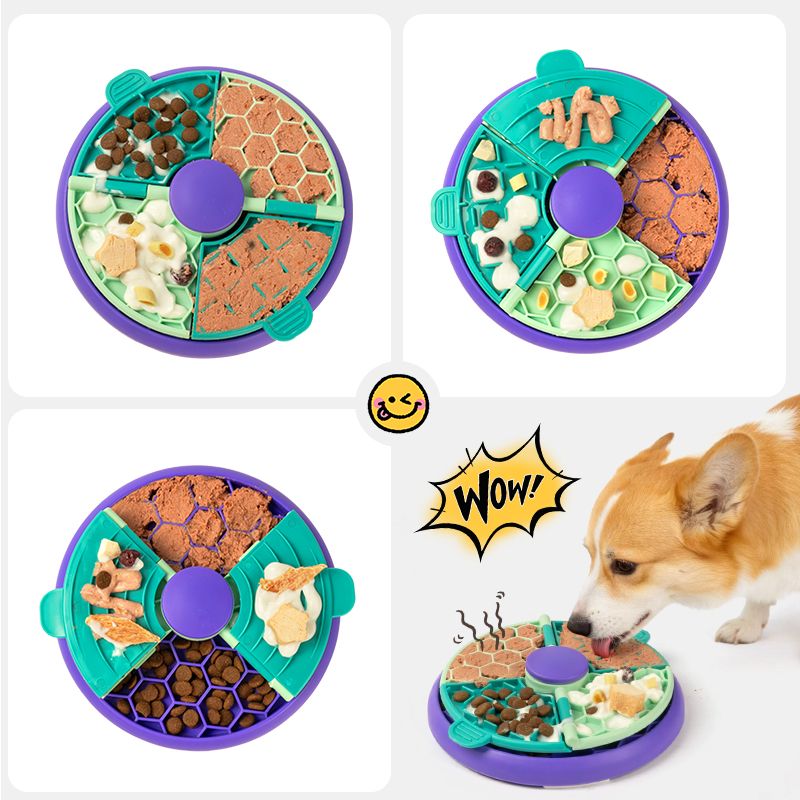 3-in-1 Pet Puzzle Slow Feeder Bowl with Multi-Level Rotating Disk - Purple-green - Image 8