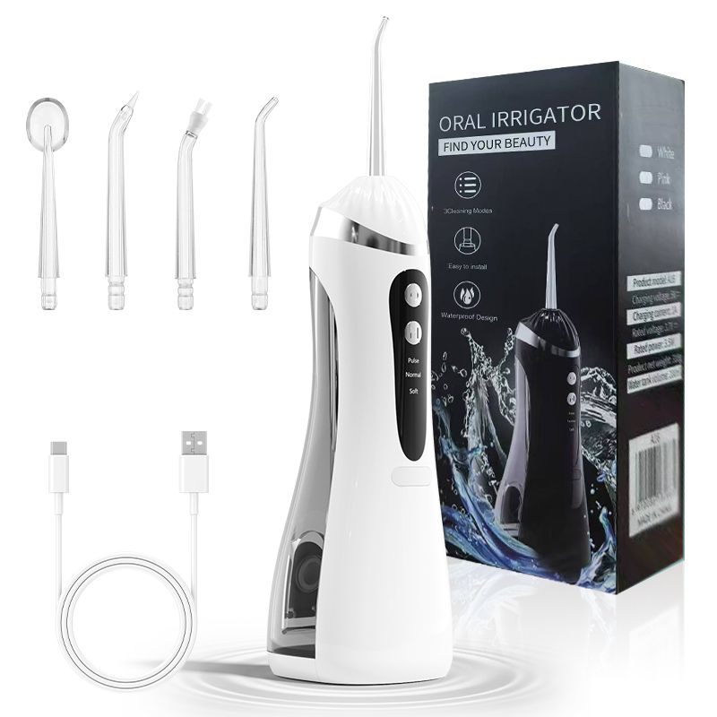 Portable Electric Water Flosser, 3-Speed High-Pressure, Orthodontic Home Oral Care Water Flosser - White - Image 1