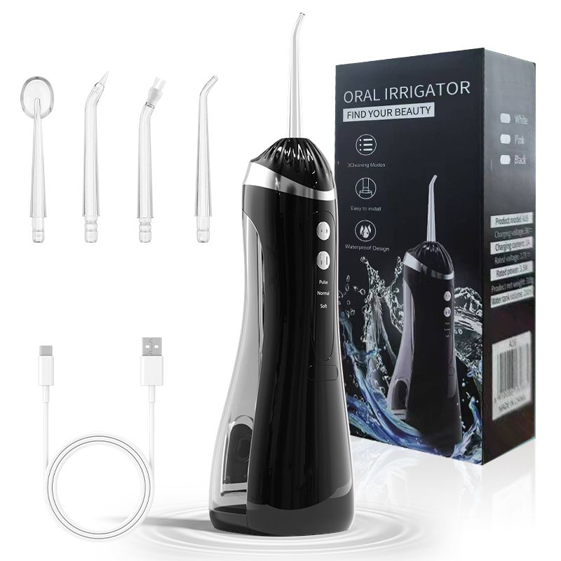 Portable Electric Water Flosser, 3-Speed High-Pressure, Orthodontic Home Oral Care Water Flosser - Black - Image 1